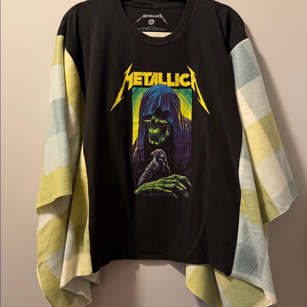 Metallica Poncho Fleece Green raven skull sewn sides - Picture 6 of 7
